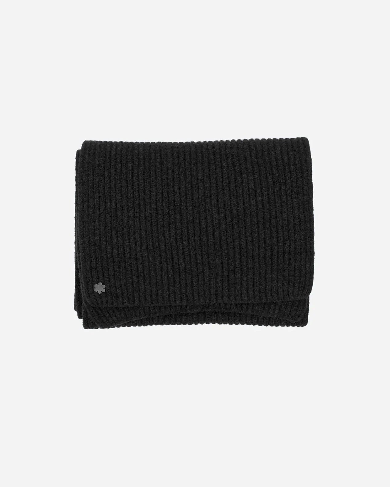 Black Alex men's scarf adorned with a hematite-plated Kalmus flower in one corner.