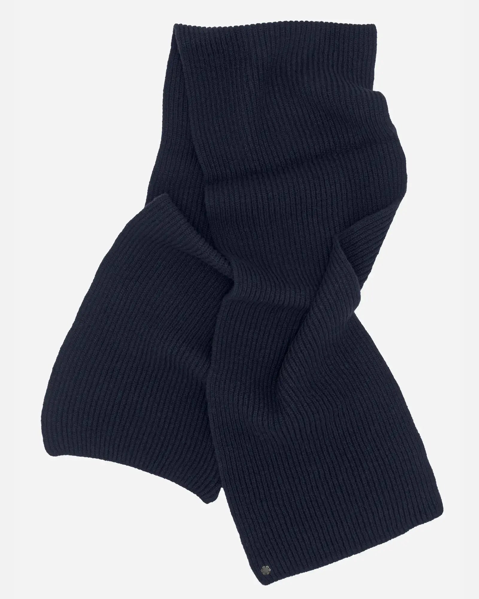 Navy Alex Tørklæde prydet med en hematite Kalmus blomst i det ene hjørne.