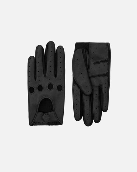 One-size women’s driving glove crafted from lamb leather in black from RHANDERS.