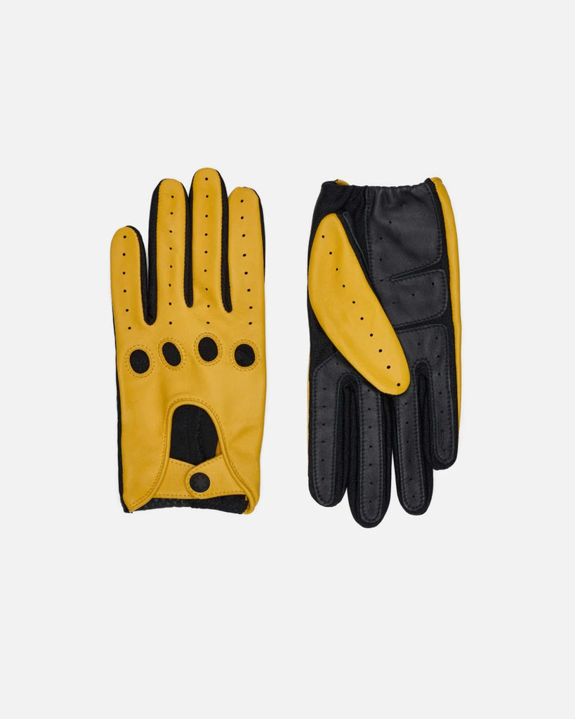 One-size female driving gloves in yellow, with touch from RHANDERS.