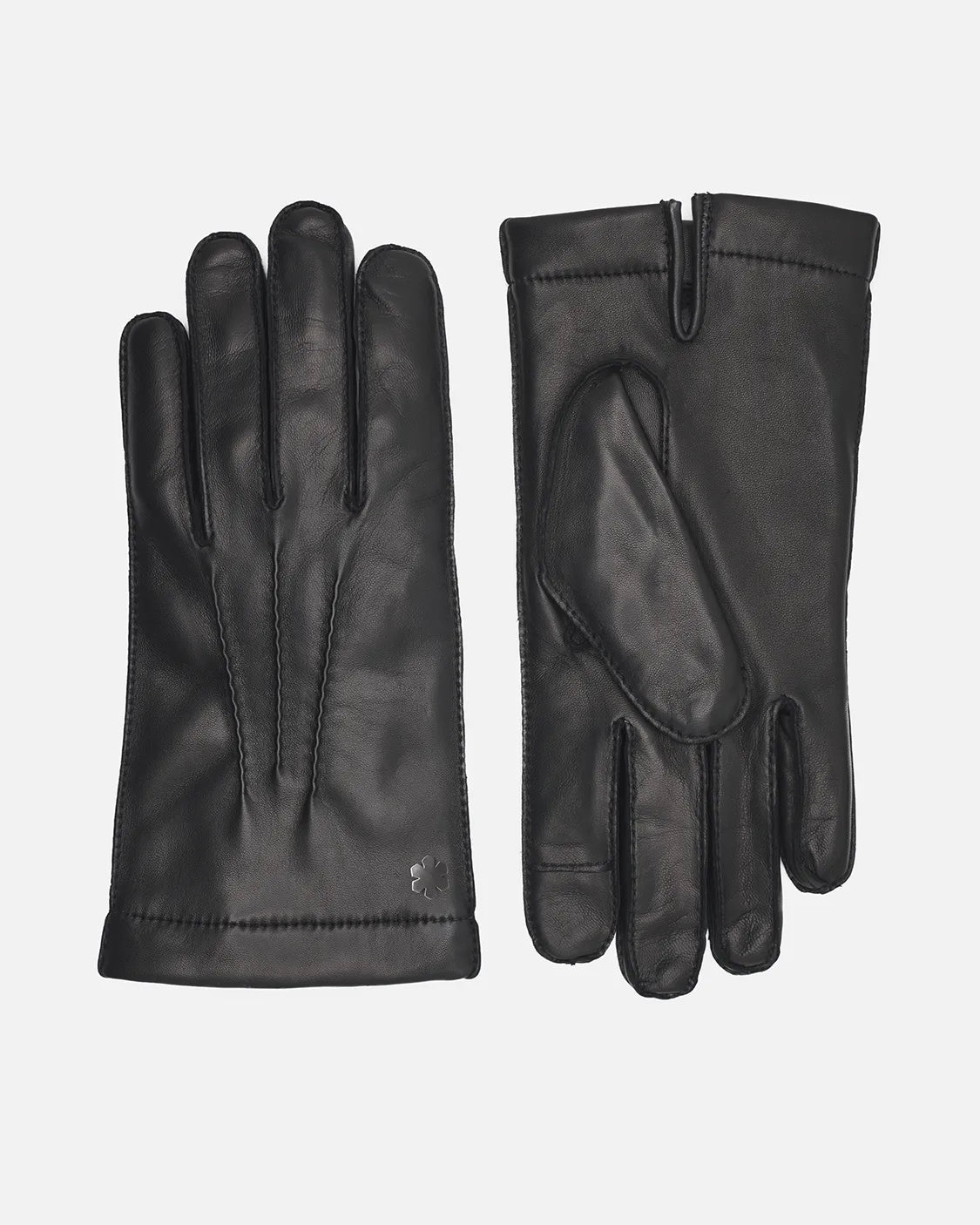 Classic men's leather gloves from RHANDERS, Harald is made from lamb leather with wool lining for optimal comfort. The lamb leather gloves for men are decorated with three points and a hematite Kalmus flower.