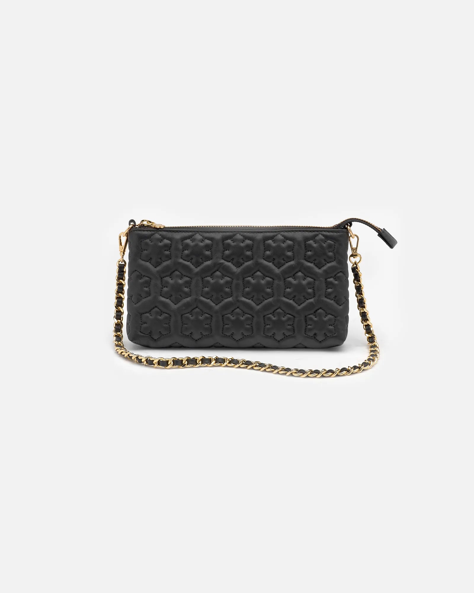 Kalmus quilted clutch from RHANDERS made from the finest lamb leather, cotton lining and a stunning gold/leather chain.