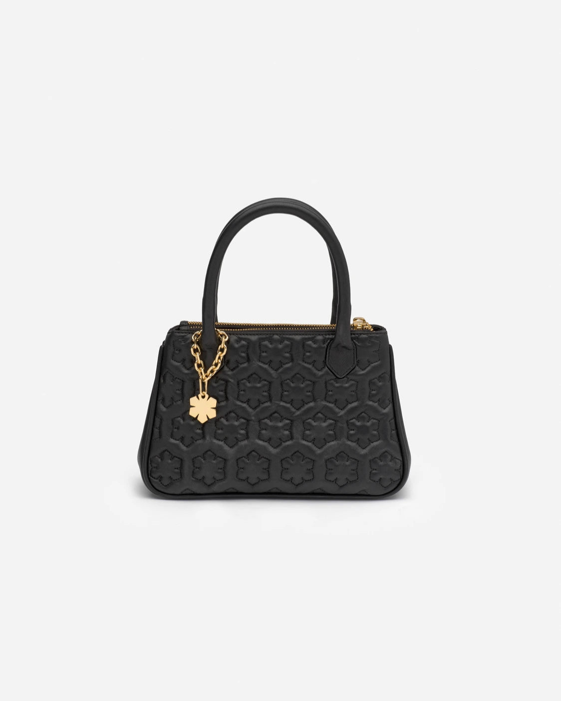 Isabella Board Room Handbag from RHANDERS is adorned with a Kalmus flower quilted body with heritage RH Monogram lining and 14 karat gold-plated Kalmus zipper pullers.