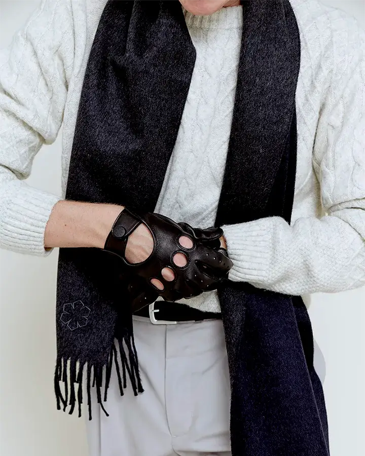 The Churchill Scarf is made of cashmere and silk.