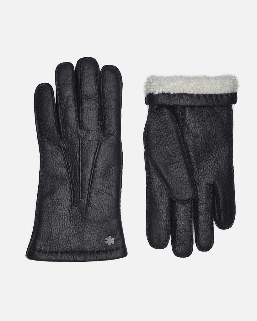 Exclusive leather gloves for men "Christian Pearl" in black peccary with warm lamb lining.