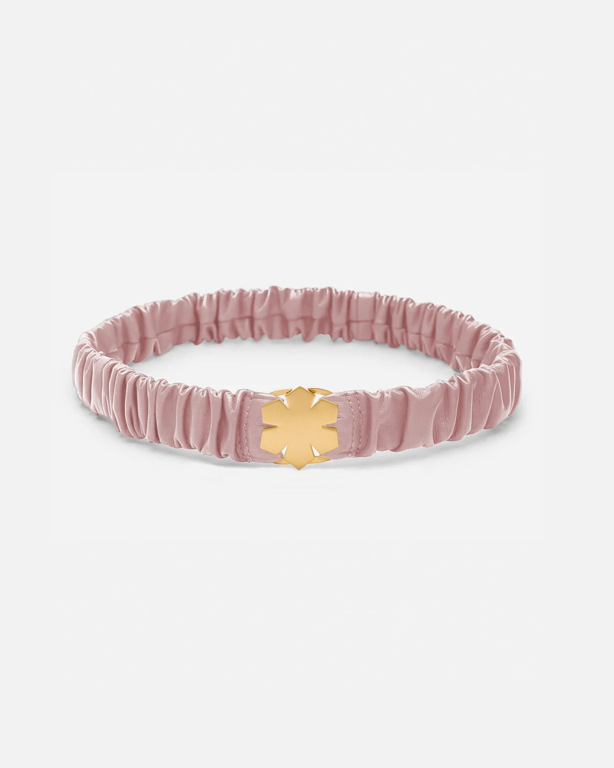 Elegant rose 'Estelle' women's belt in soft lamb leather decorated with a 14k gold pleated kalmus buckle.