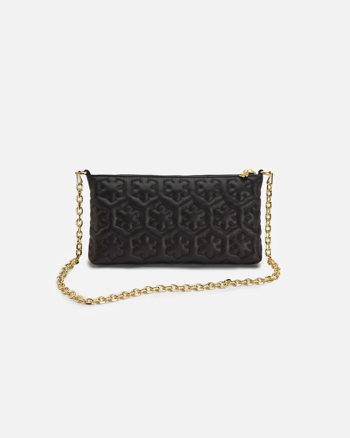 Quilted clutch i lammeskind med læderstrop eller 14k guldbelagt kæde, passer til enhver anledning.