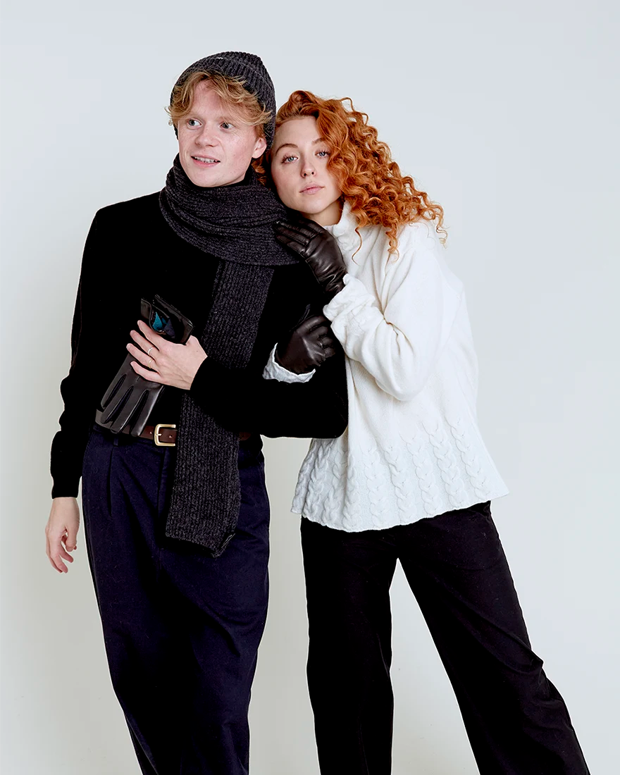 The Alex Scarf is available in six colours: atlantic blue, navy, light grey, camel, charcoal, and black.