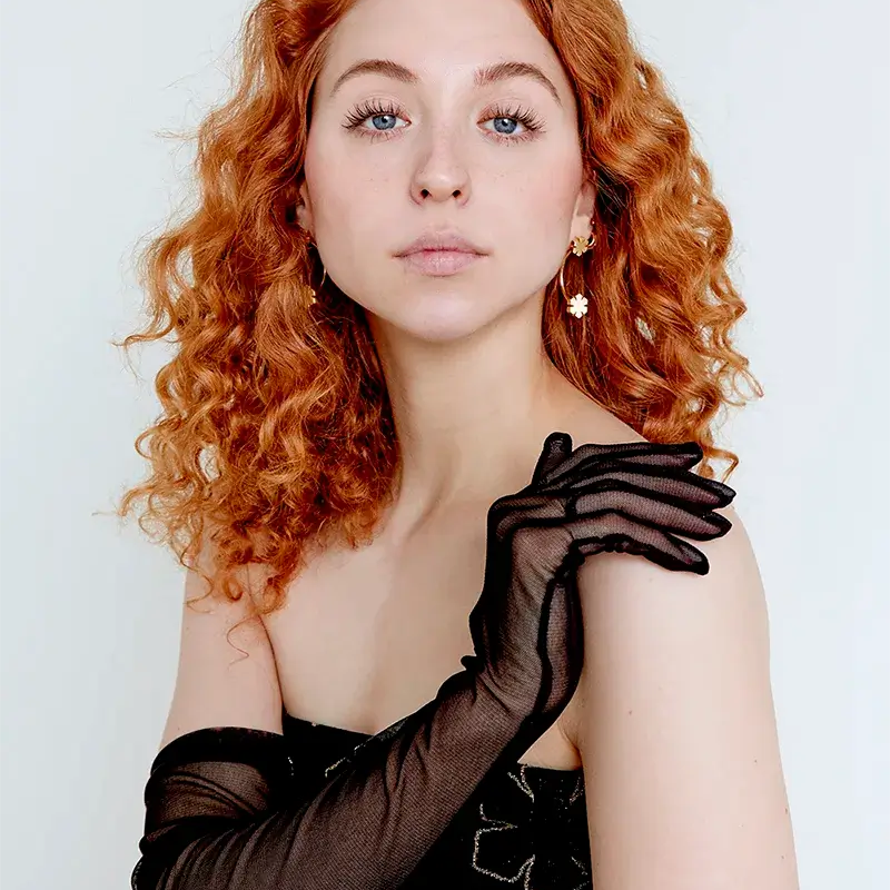 Long elegant gloves in soft and stretchy Italian mesh fabric inspired by historical gloves from the 1960s.