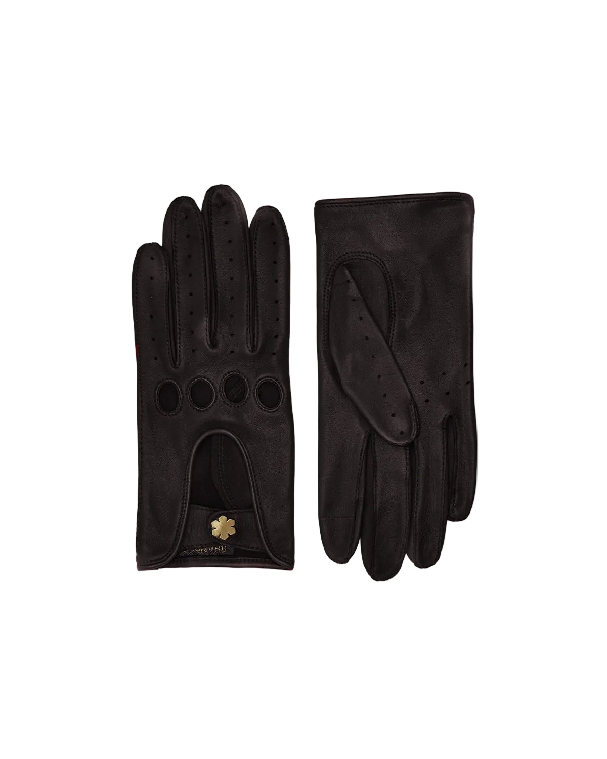 Elegant driving gloves for women, the Diana Rolls-Royce in brown from RHANDERS is crafted from the finest lamb leather adorned with a 14 karat gold-plated Kalmus flower snap button