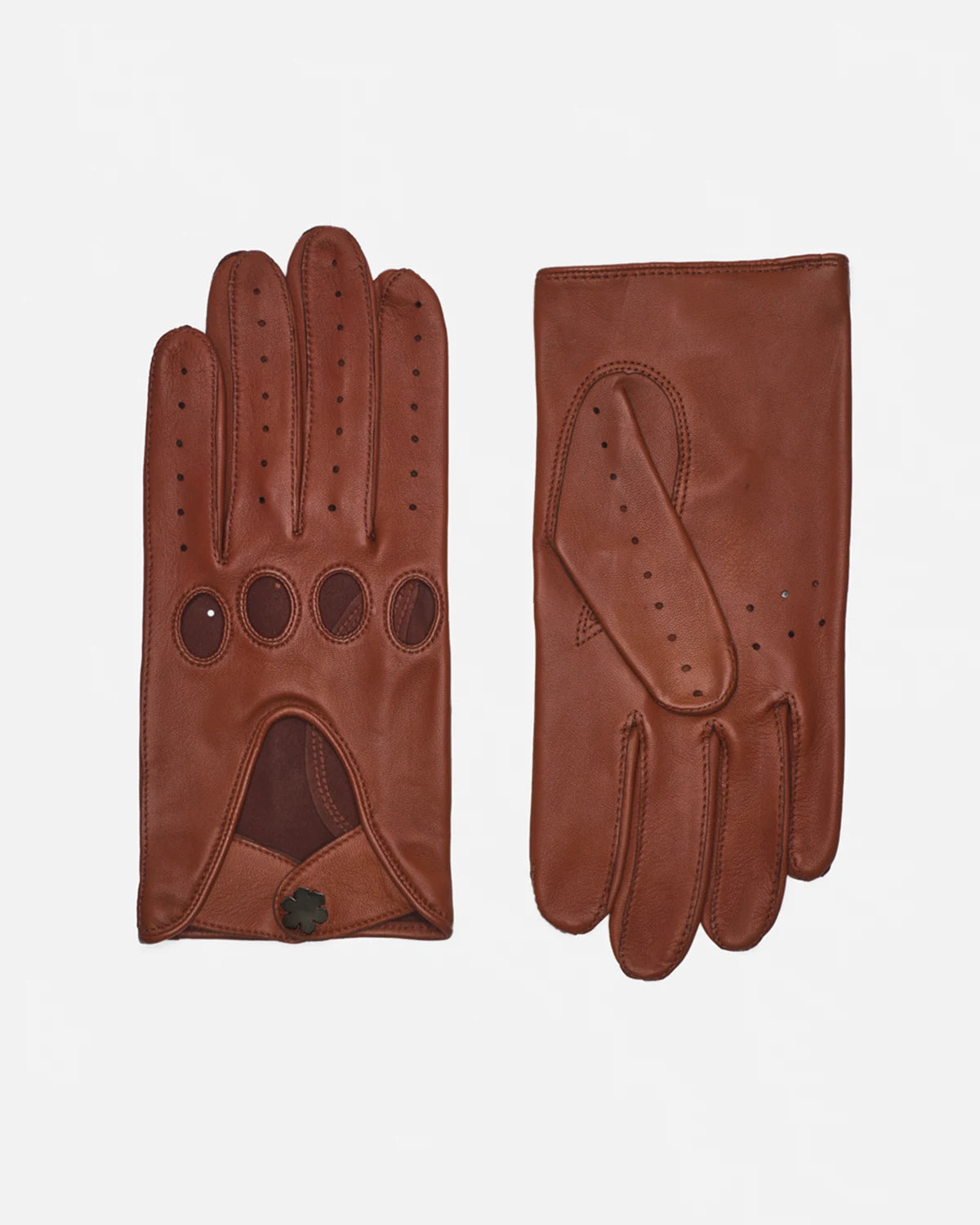 Masculine and practical driving Gloves from RHANDERS in a rich cognac colour.