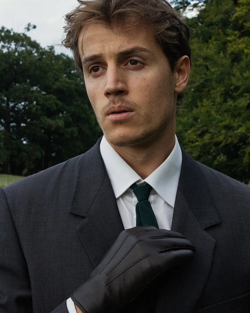 Brune skindhandsker til herrer med varmt uldfor og touch-teknologi, fra RHANDERS.