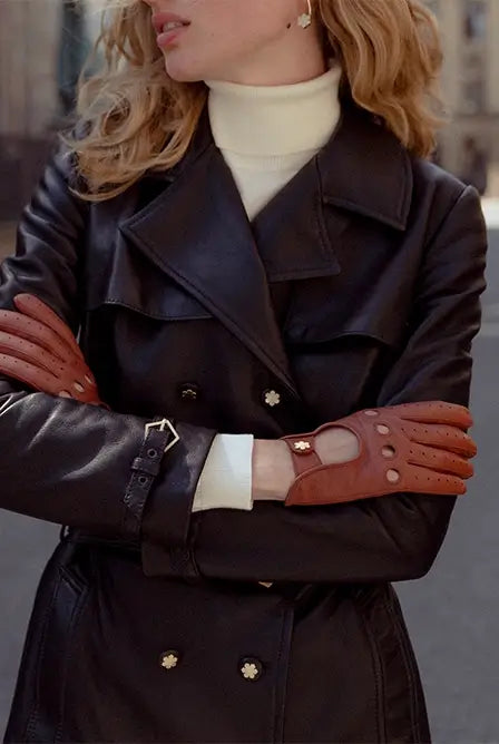 Women’s luxury leather trench coat from RHANDERS, honoring traditional craftsmanship and design as the coat is made in Denmark.