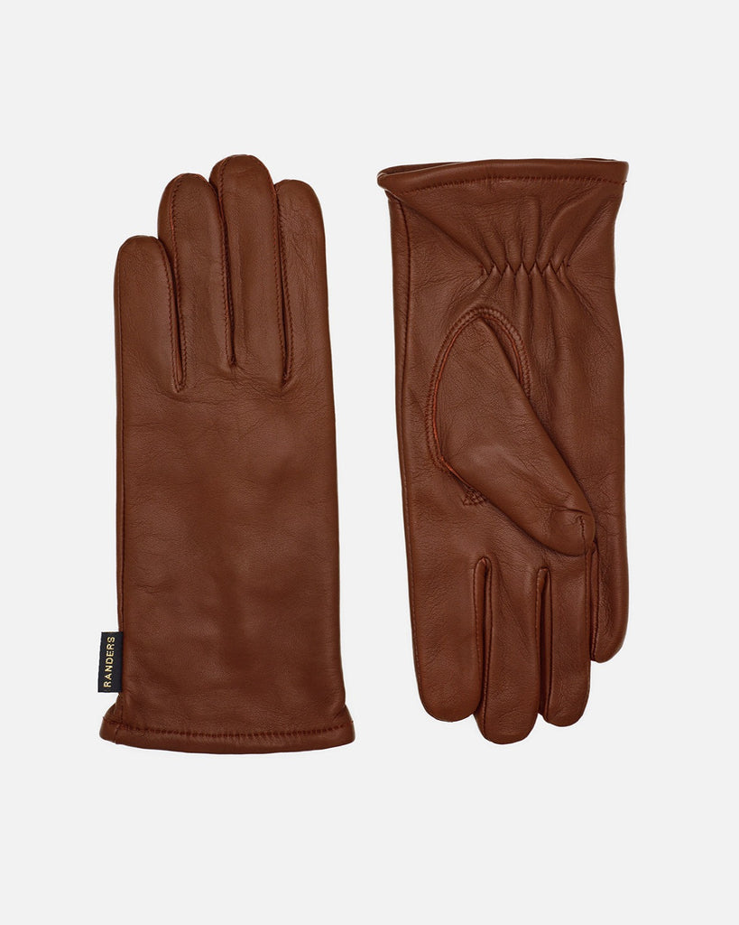 Handcrafted leather gloves for women in the colour cognac.