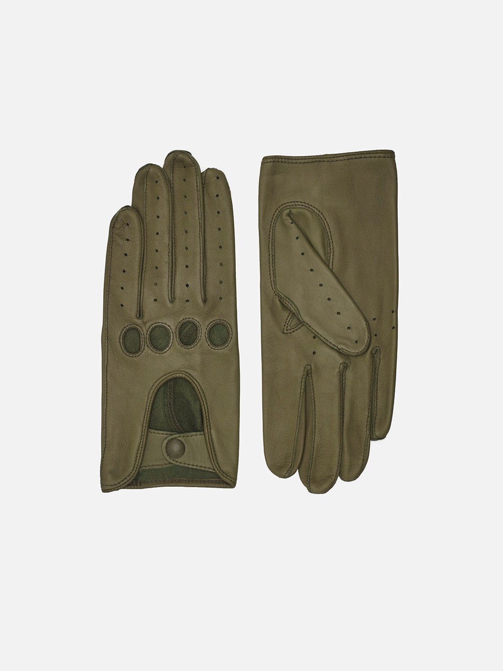 Ultra klassisk kørehandske til kvinder i farven army. Fremstillet af 100% lammeskind.