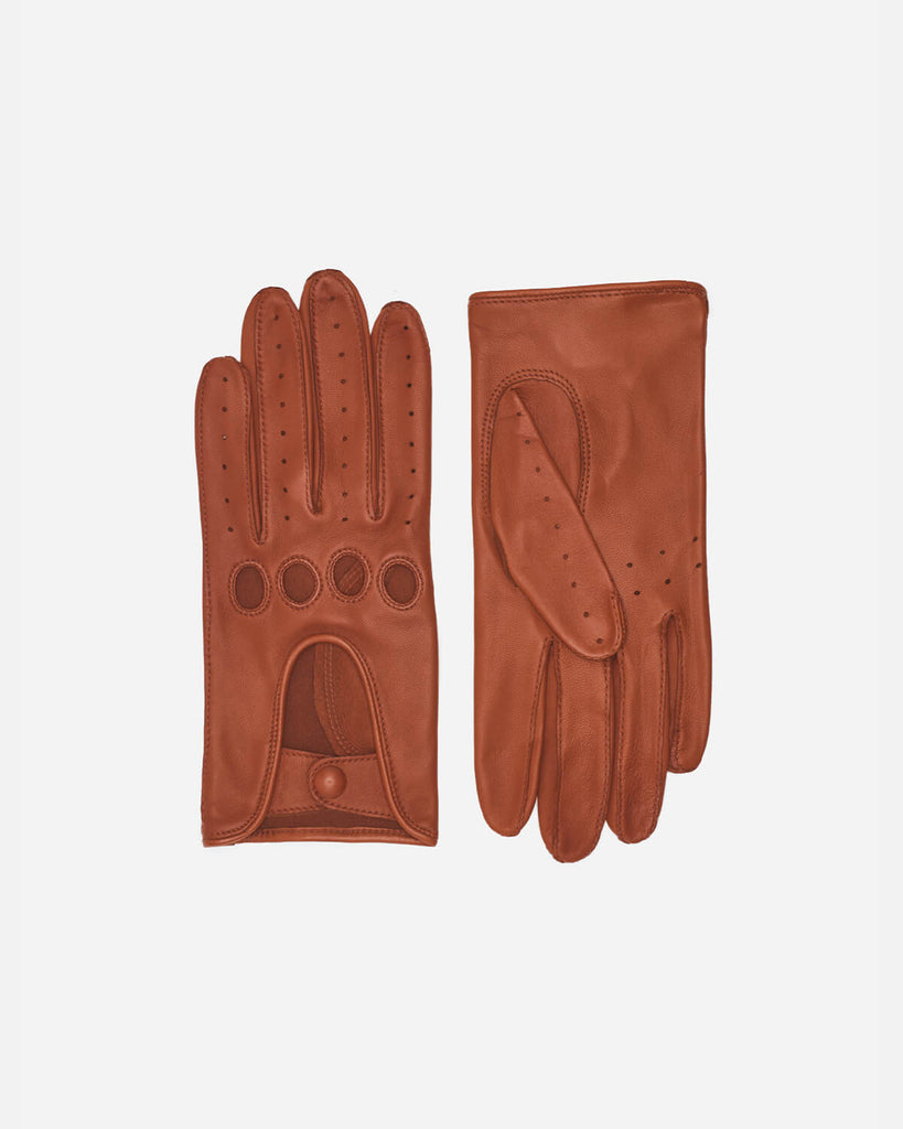 Ultra classic women's driving gloves in the colour mango. Made from 100% lamb leather.