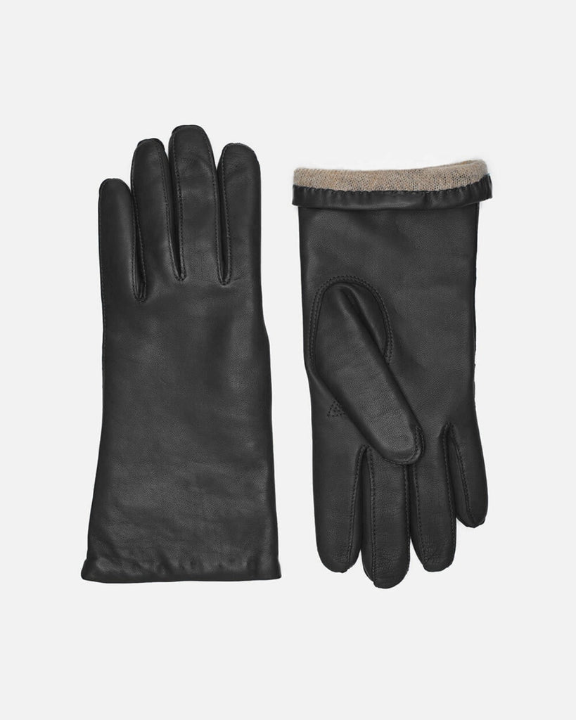 Klassisk sort læderhandske til kvinder med varmt uldfor fra RHANDERS - Randers Handsker.