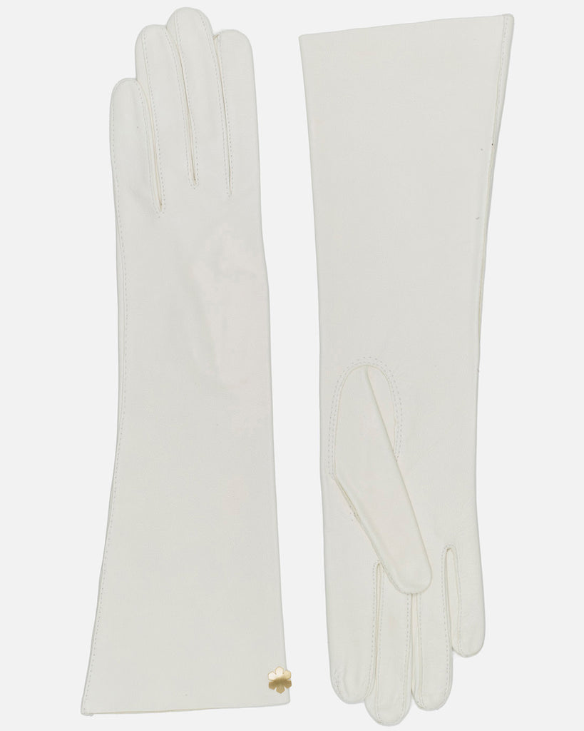 Long female leather gloves in white from RHANDERS.