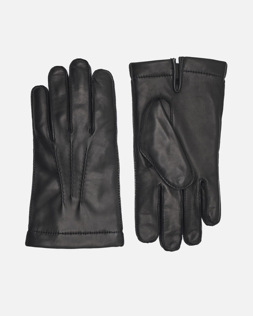 Classic men's leather gloves in black with warm wool lining from RHANDERS.