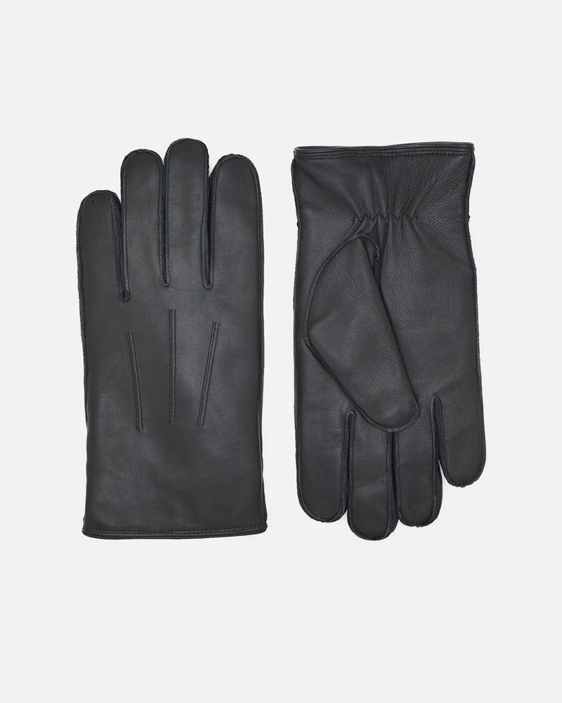 Men's leather gloves in black with warm slink lamb lining from Randers Handsker.