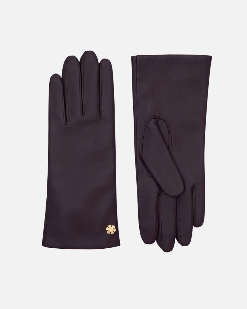 Warm women's leather gloves in plum with wool lining and touch from RHANDERS.