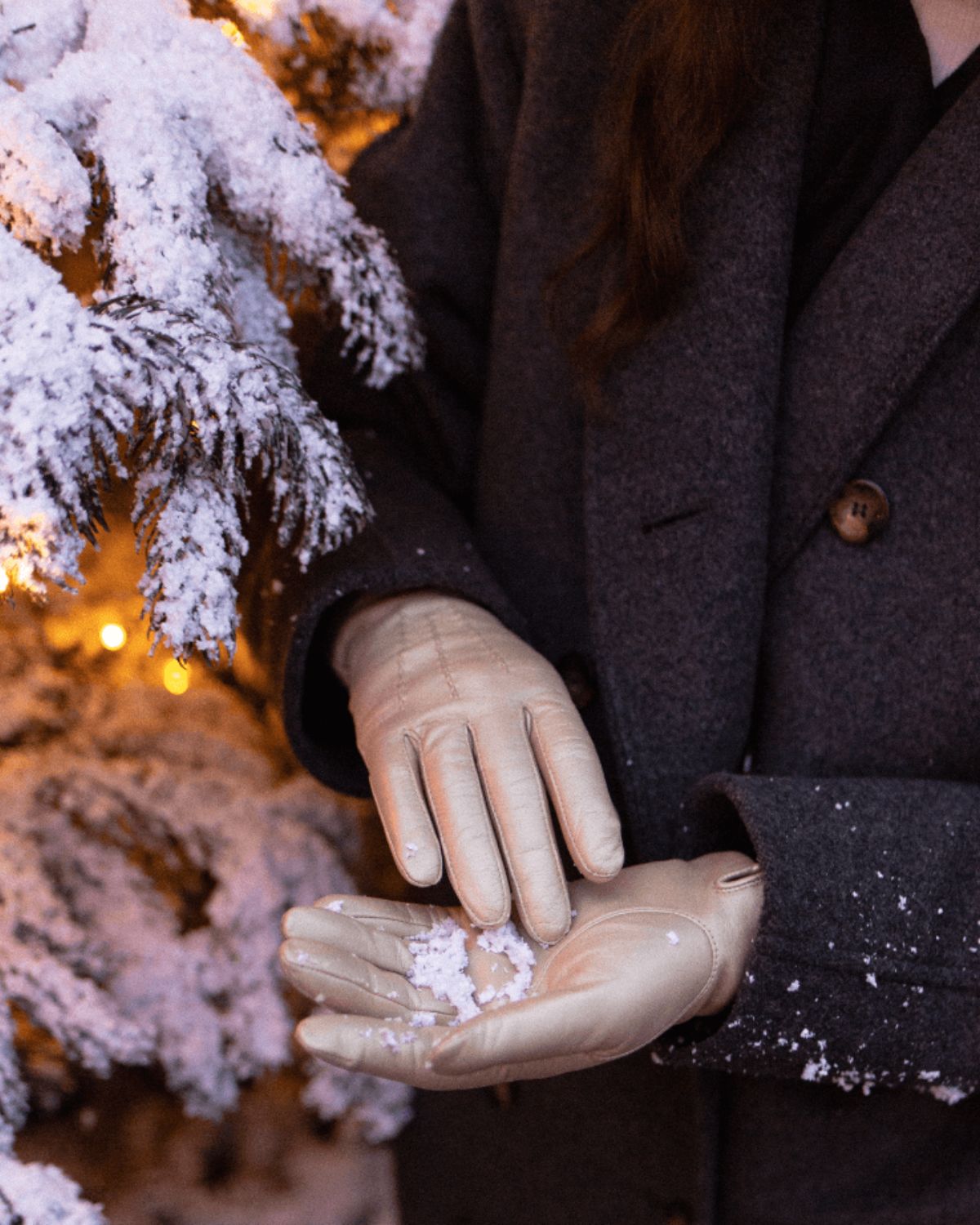 RHANDERS women's leather gloves "Cordelia" in champagne metallic, with wool lining and touch.