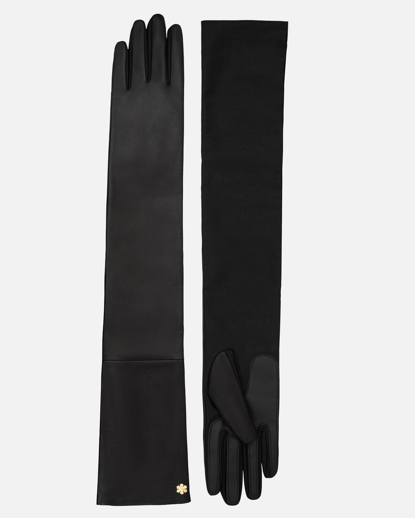 Long one-size female leather gloves in black from RHANDERS.