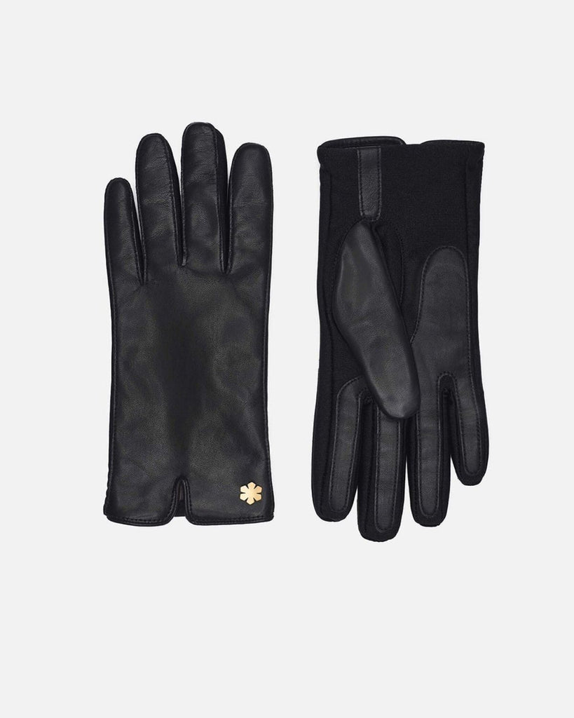Beautiful one-size female leather gloves in black with wool lining from RHANDERS.