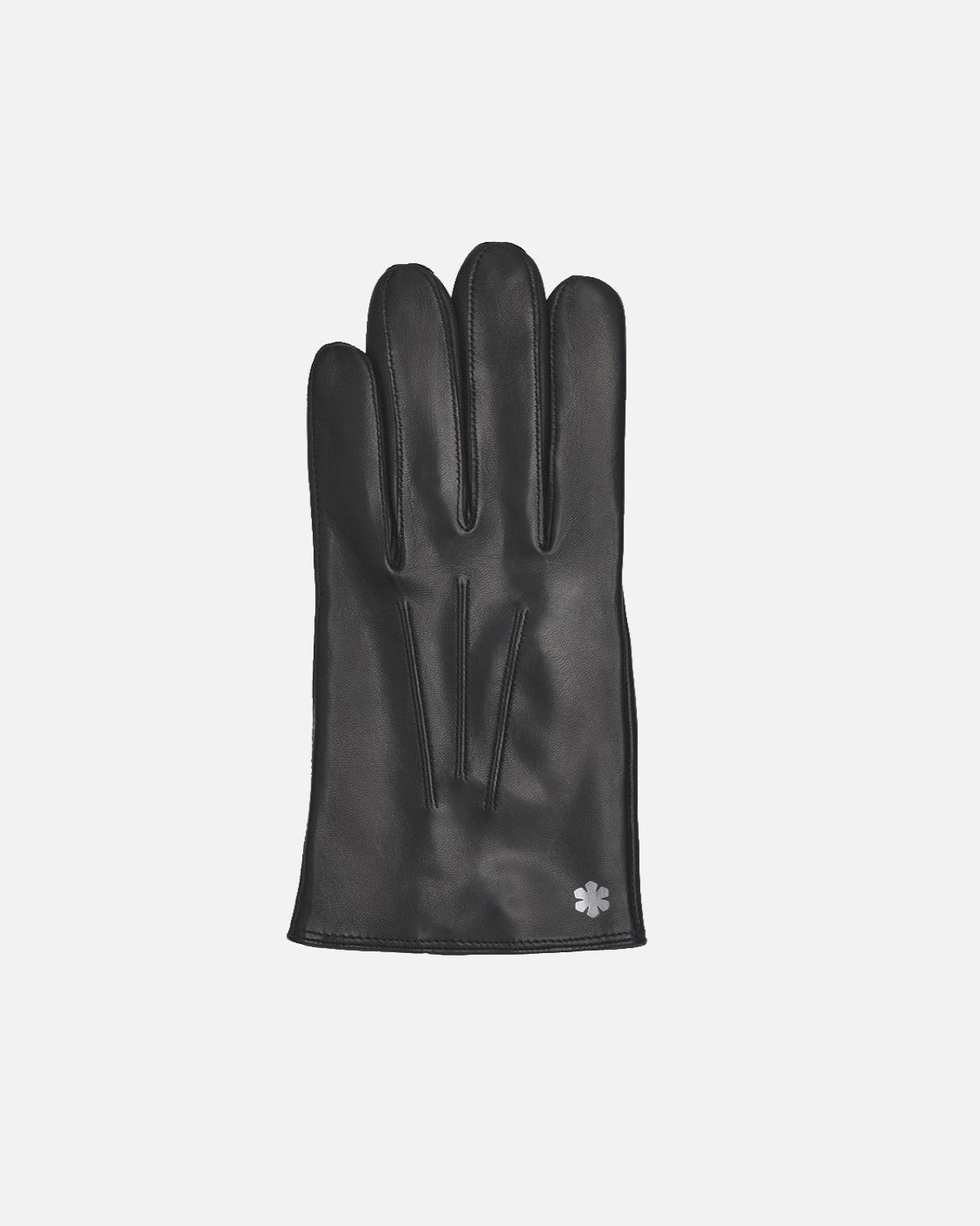 The gloves for men, Winston - One Hand from RHANDERS, is crafted from the finest hair sheep leather, adorned with a hematite-plated Kalmus flower and three points.