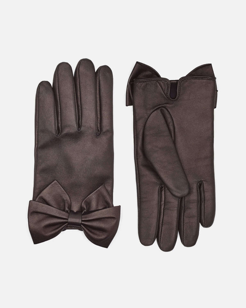 Timeless women's leather gloves with shimmer and fleece lining, RHANDERS.