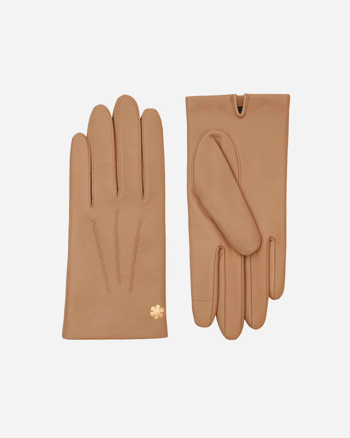 RHANDERS skindhandske i camel til kvinder med strikfor og touch, Randers Handsker.