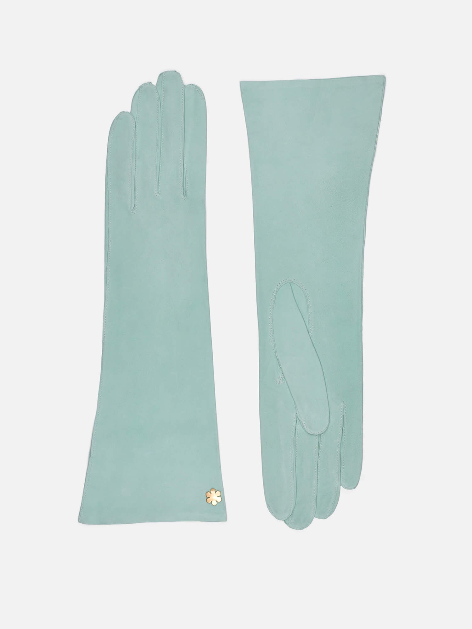RHANDERS skindhandske til kvinder i mint, uforet og med 14k forgyldt kalmus-blomst.
