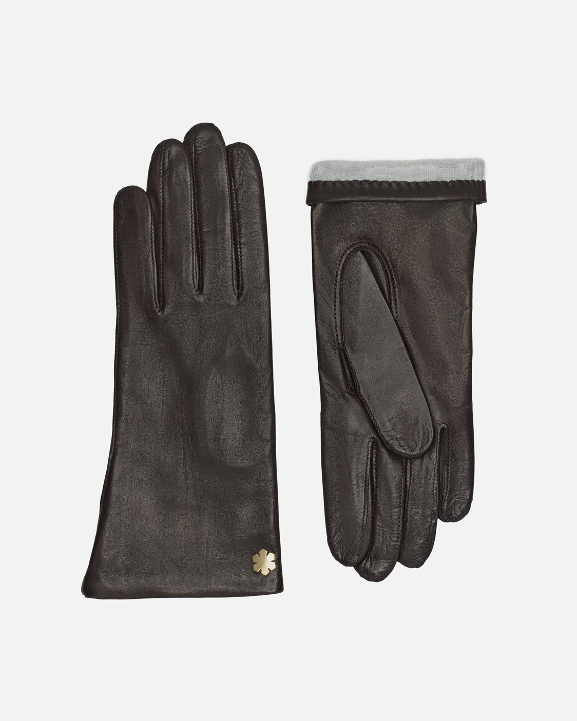 RHANDERS women's leather gloves in brown, flattering silhouette.