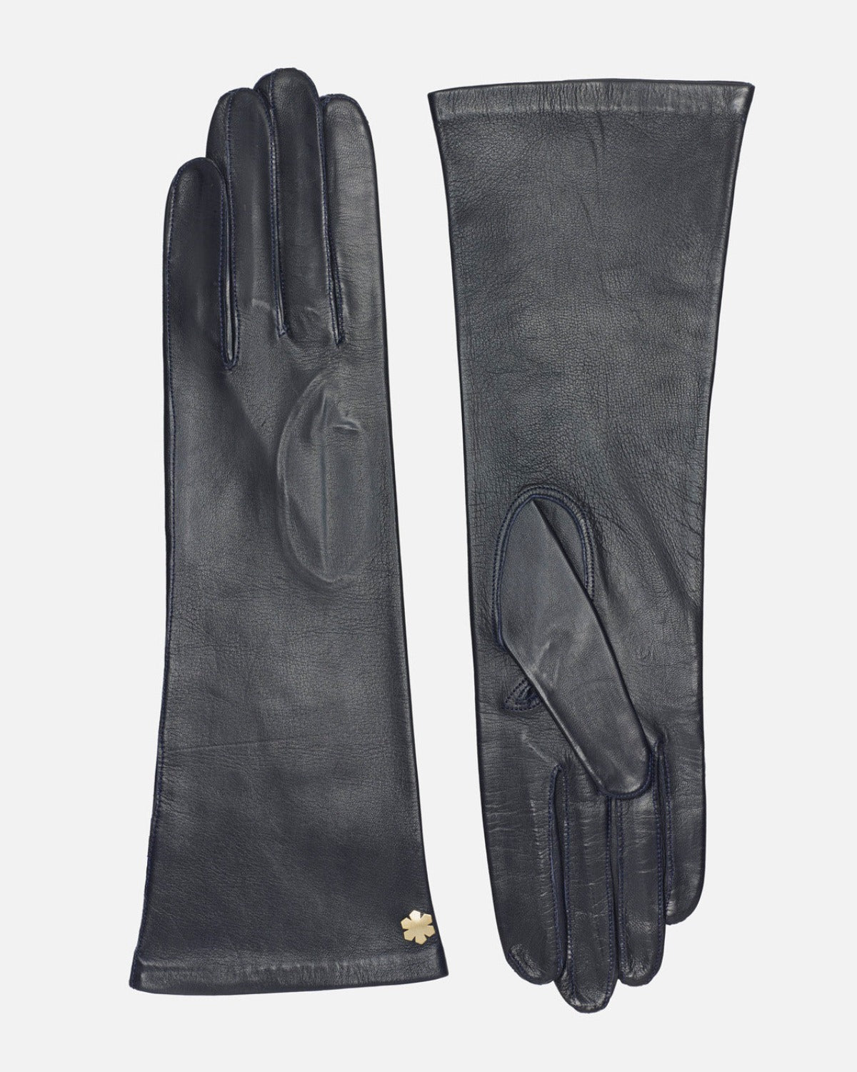 Beautiful and timeless female leather gloves in navy with silk lining from RHANDERS.