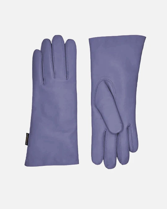 Classic female leather gloves in lavender and with warm wool lining, RHANDERS.