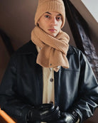 Classic male Alex Beanie and Alex Scarf from RHANDERS in the colour camel.