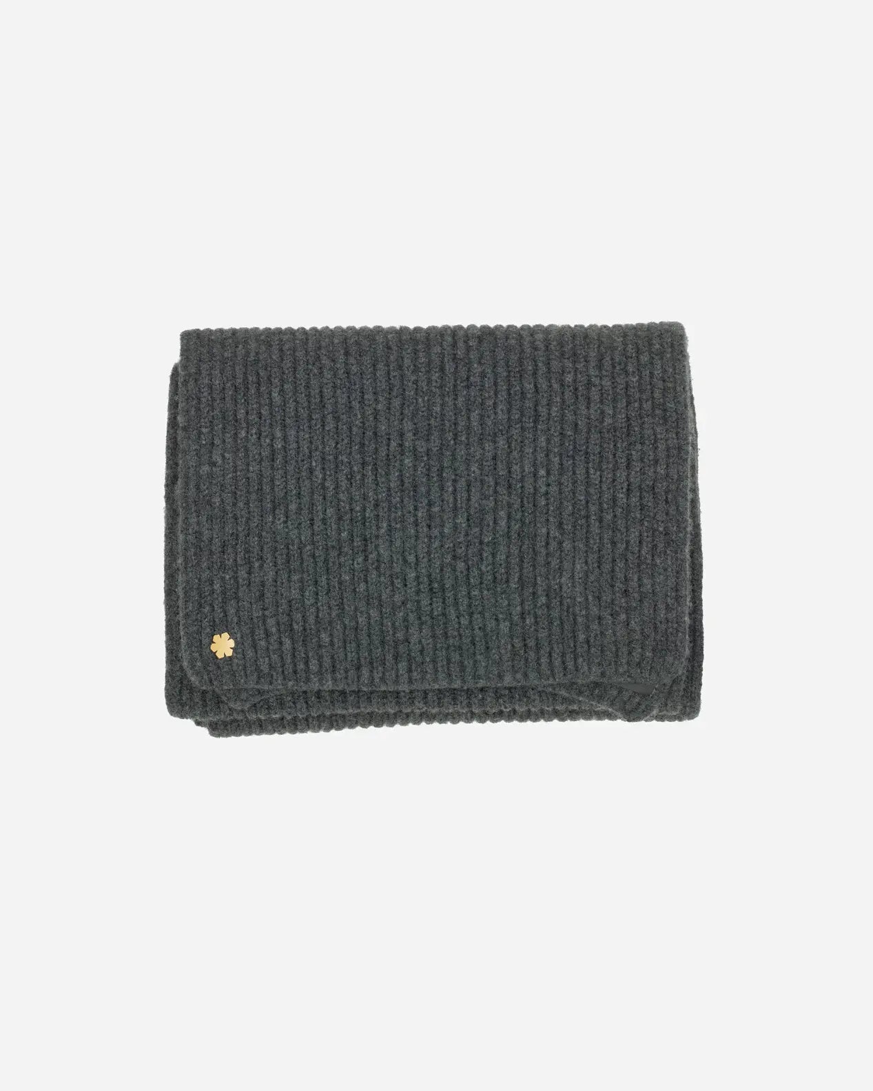 Light grey Alex Scarf for men adorned with a 14 karat gold-plated Kalmus flower in one corner.