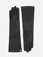 The Anna Opera gloves from RHANDERS is crafted from the finest lamb leather, adorned with 14 karat gold-plated Kalmus flower and an elegant long design measuring 8'' in length.