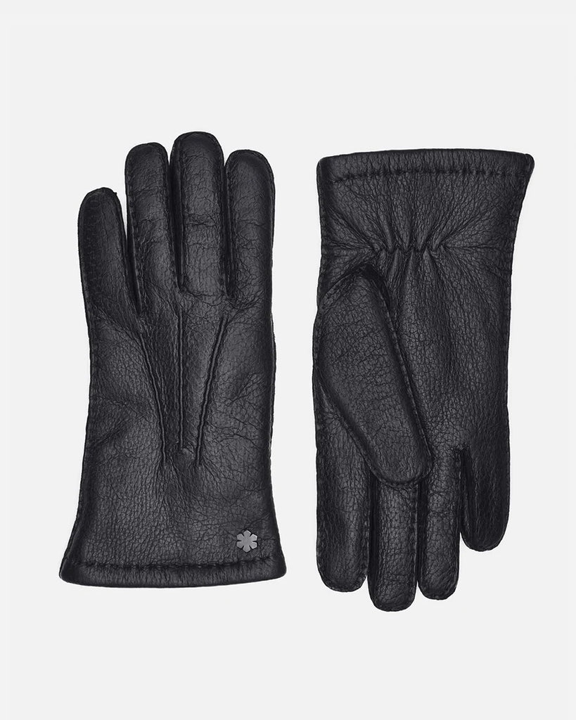 Exclusive leather gloves for men "Christian" in black peccary with warm wool lining.