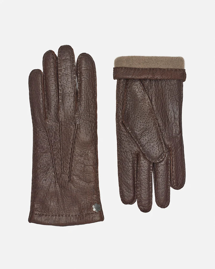 Gloves for gentlemen in strong brown Peccary leather.
