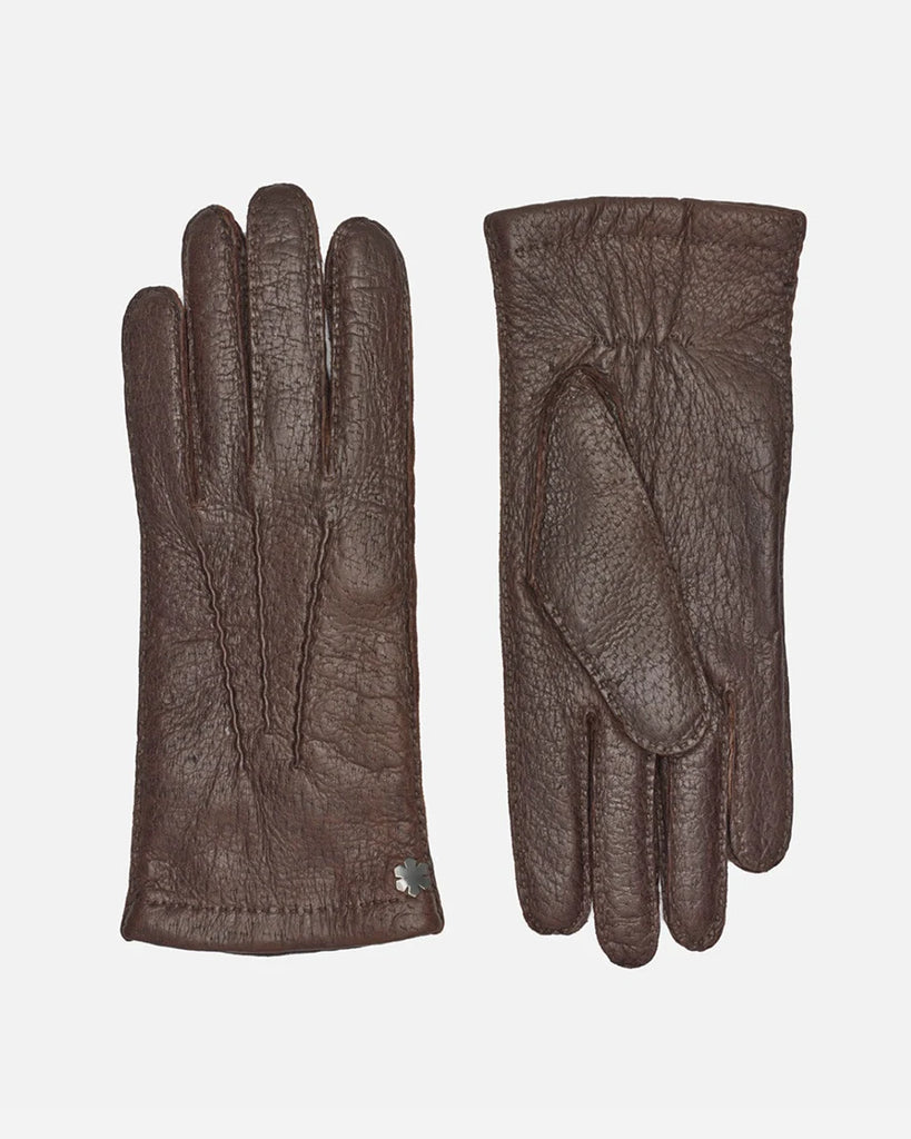 Lækre handsker til herrer i holdbart brunt Peccary skind.