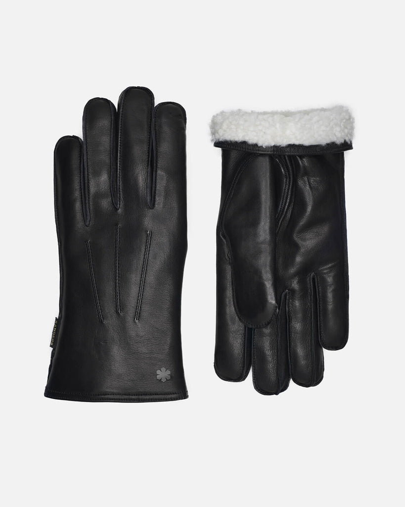 Classic men's leather glove "George" in black lamb leather with warm lining, RHANDERS.