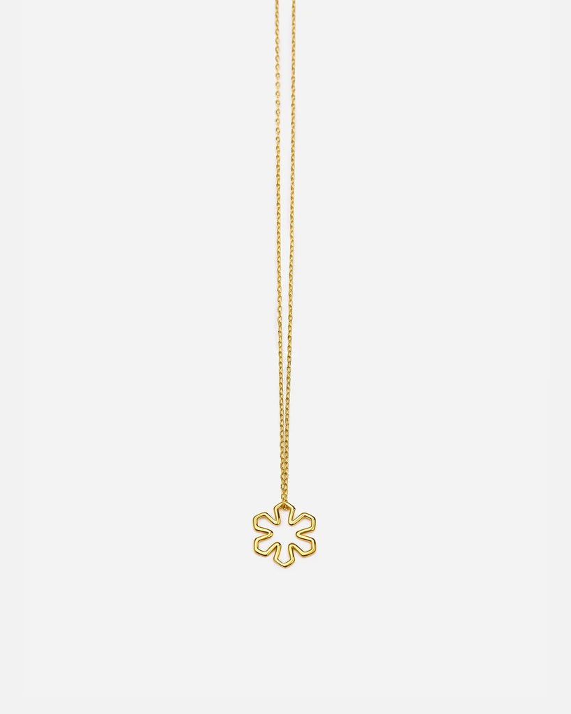 Gold pleated necklace with 14 karat gold pleated kalmus flower
