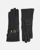 Elegant black lamb leather gloves from RHANDERS. Inspired by other BUCKINGHAM belt, with 14k gold plated belt details on the gloves