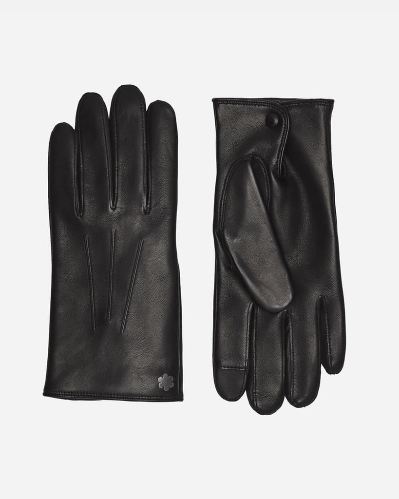 Black leather glove 'Winston' for men with warm wool lining and touch technology from RHANDERS