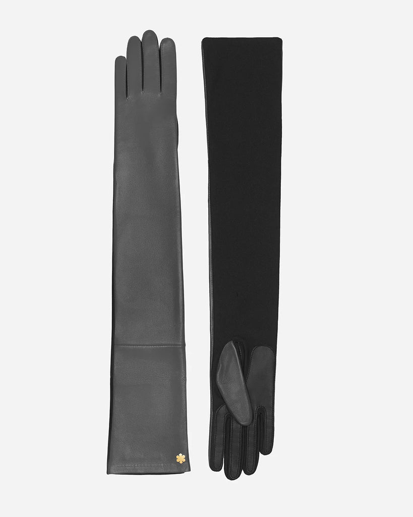 Elegant leather gloves in grey and black, one-size fit from RHANDERS.