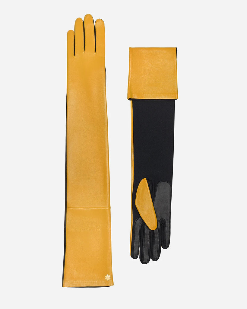 Elegant yellow leather gloves for women in one-size fit from RHANDERS