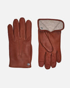 Cognac leather glove 'Winston' for men with warm wool lining and touch technology from RHANDERS