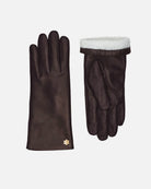 Classic and elegant Anna Pearl gloves from RHANDERS in brown made from lamb leather with soft slink lining for optimal warmth, adorned with a 14 karat gold-plated Kalmus flower.