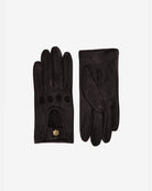 Elegant driving gloves for women, the Diana Rolls-Royce in brown from RHANDERS is crafted from the finest lamb leather adorned with a 14 karat gold-plated Kalmus flower snap button